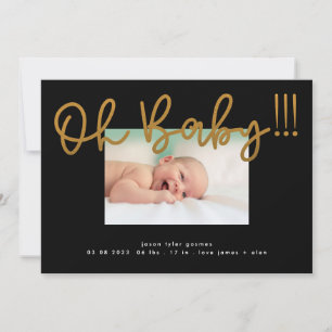 Oh Baby yellow gold Foil modern Funky Fun Baby Announcement