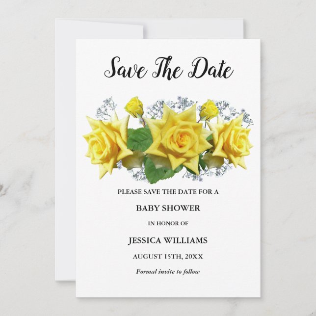 "Oh baby" Yellow Roses Floral Baby Shower Save The Date (Front)