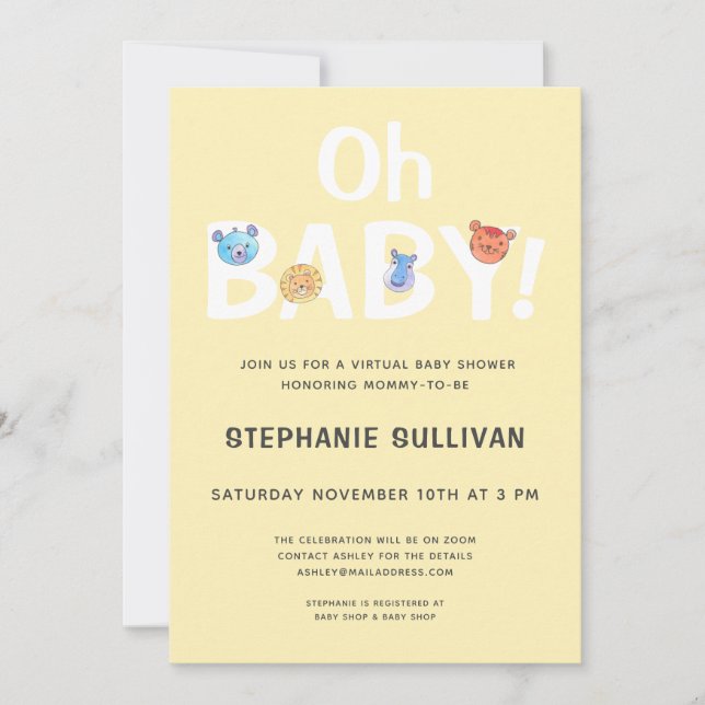  Oh Baby Yellow Virtual Baby Shower  Invitation (Front)