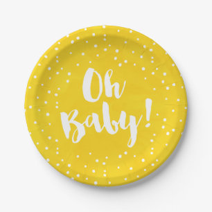 Oh Baby Yellow Watercolor Baby Shower Paper Plate
