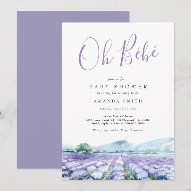 Oh Bebe French Lavender Baby Shower Invitation (Front/Back)