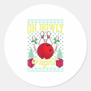 Oh Bowly Night Bowling Ugly Christmas Classic Round Sticker