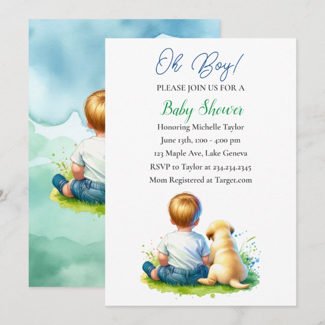 Oh Boy! A Baby and his Dog Baby Shower Invitation (Front/Back)