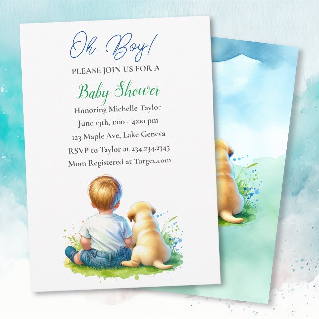 Oh Boy! A Baby and his Dog Baby Shower Invitation (Creator Uploaded)
