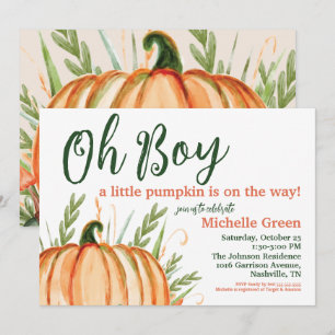 Oh Boy a Little Pumpkin is on the Way Baby Shower Invitation