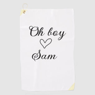 oh boy add name baby shower kids text heart yellow golf towel