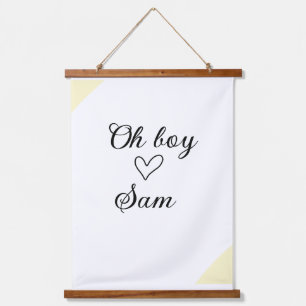 oh boy add name baby shower kids text heart yellow hanging tapestry