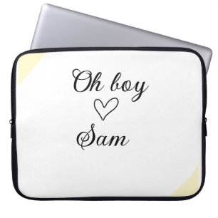 oh boy add name baby shower kids text heart yellow laptop sleeve