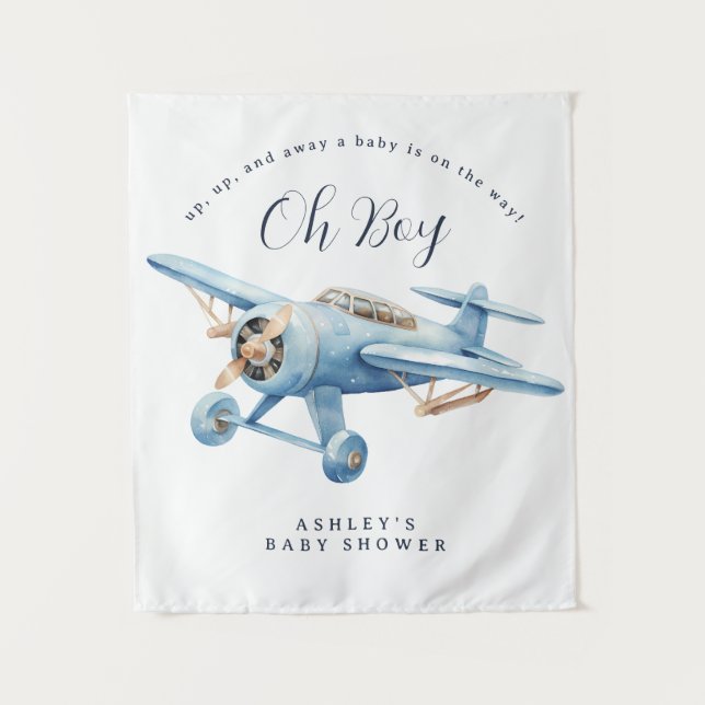 Oh Boy! Adventure Awaits Aviator Boy Baby Shower Tapestry (Front)
