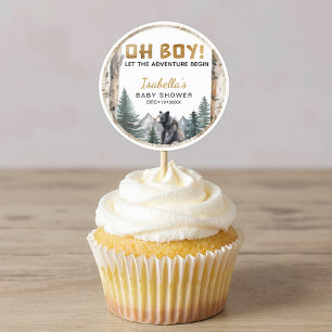 Oh Boy Adventure Begin   Woodland Bear Baby Shower Classic Round Sticker