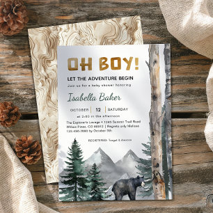 Oh Boy Adventure Begin Woodland Bear Baby Shower Invitation