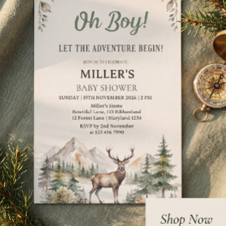 Oh Boy Adventure Deer Forest Baby Shower Invite