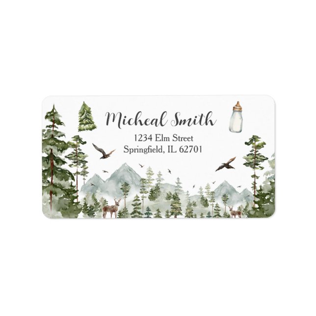 Oh Boy Adventure Pine Forest Baby Shower Address Label (Front)