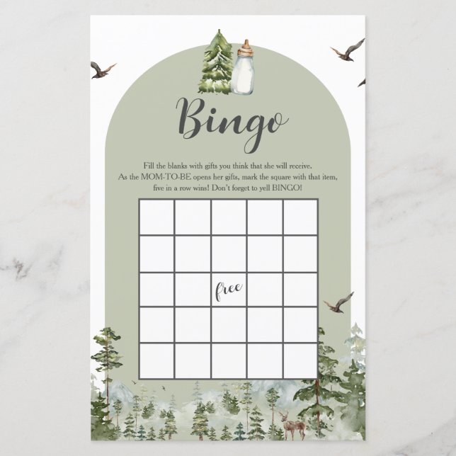 Oh Boy Adventure Pine Forest Baby Shower Bingo (Front)
