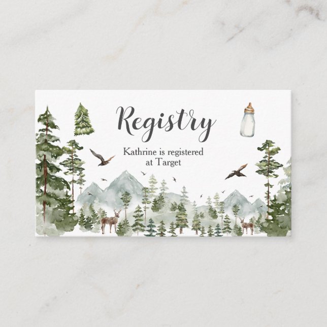 Oh Boy Adventure Pine Forest Baby Shower Registry Enclosure Card (Front)