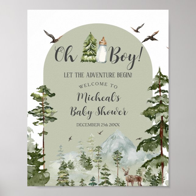 Oh Boy Adventure Pine Forest Baby Shower Welcome Poster (Front)