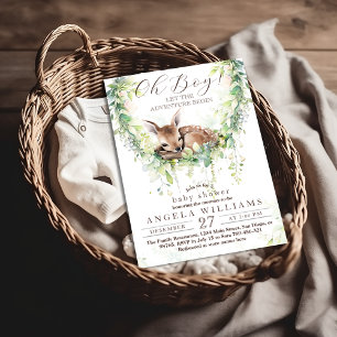 Oh Boy Adventure Woodland Greenery Baby Shower Invitation