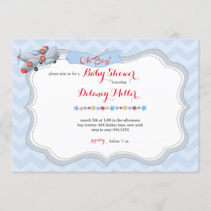 Oh Boy! Aeroplane Baby Shower invitation