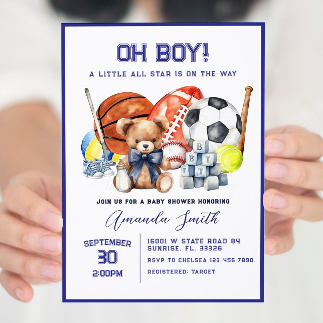 Oh Boy ALL STAR SPORT Baby Shower Invitation (Creator Uploaded)