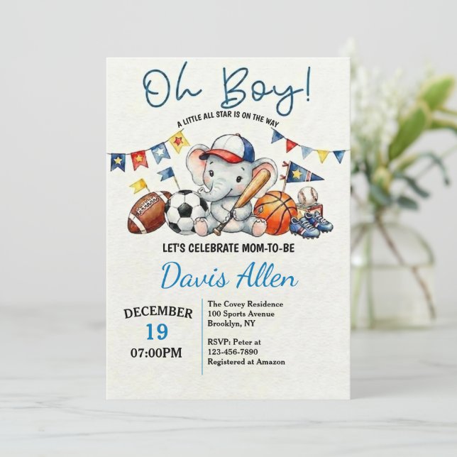 Oh Boy ALL STAR SPORT Baby Shower Invitation (Standing Front)
