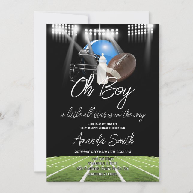 Oh Boy American Football Little Star Baby Shower Invitation (Front)