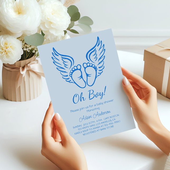 Oh Boy! Angel Wings Baby Shower for Boys  Invitation (Creator Uploaded)