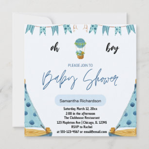 Oh Boy Baby blue balloon air Invitation