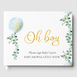 Oh Boy Baby Blue Balloon Eucalyptus baby shower  Guest Book