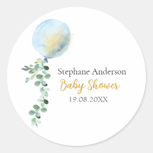 Oh Boy Baby Blue Balloon Eucalyptus Classic Round Sticker