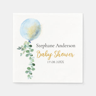 Oh Boy Baby Blue Balloon Eucalyptus Napkin