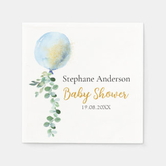 Oh Boy Baby Blue Balloon Eucalyptus  Napkin