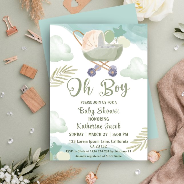 Oh boy Baby boy baby shower  Invitation (Creator Uploaded)