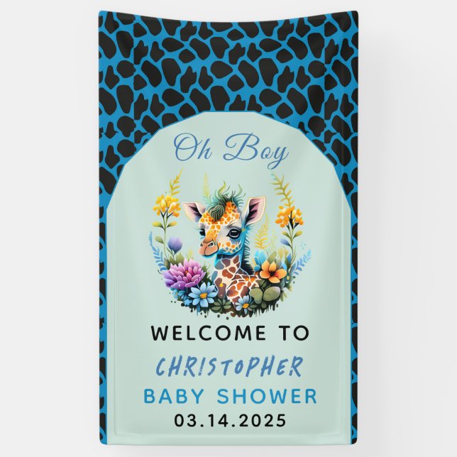 Oh Boy! Baby Giraffe Baby Shower  Banner (Vertical)