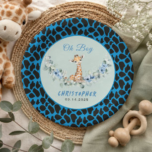 Oh Boy! Baby Giraffe Baby Shower  Paper Plate