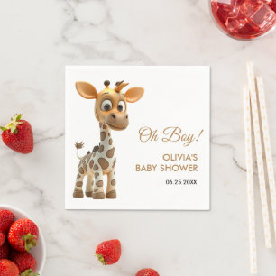 Oh Boy Baby Giraffe Cute Boy Baby Shower Napkin