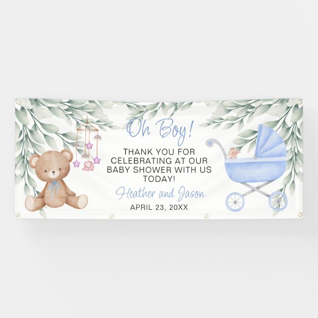Oh Boy Baby Shower Backdrop Banner (Horizontal)