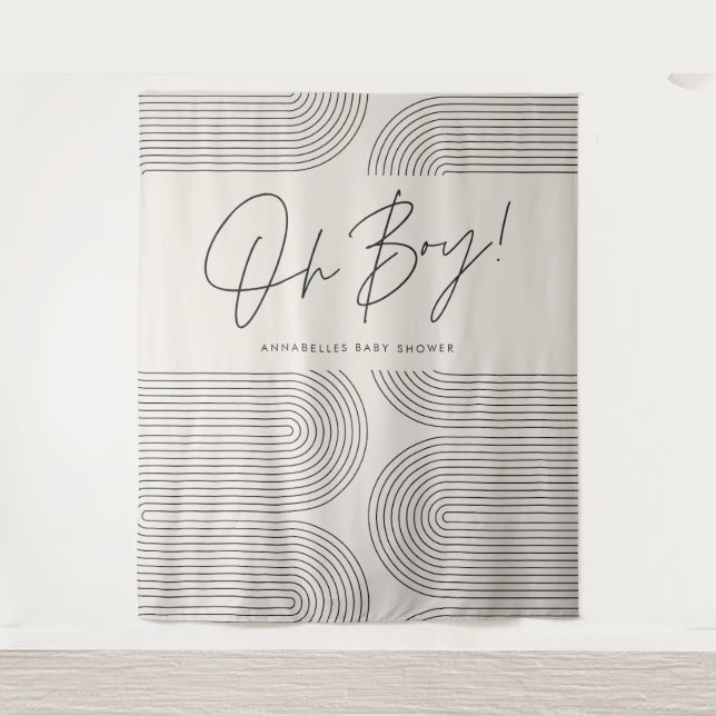 Oh boy Baby shower black and white modern elegant Tapestry (Front)