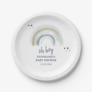 Oh Boy Baby Shower Blue Boho Rainbow  Napkins Paper Plate