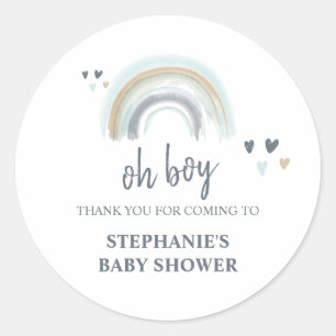 Oh Boy Baby Shower Blue Boho Rainbow Thank you  Cl Classic Round Sticker