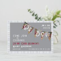 Oh, Boy baby shower blue plaid Bunting Invitation