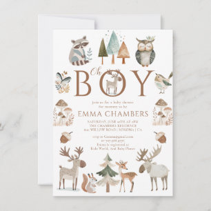 Oh Boy Baby Shower Boho Woodland Animals Invitation