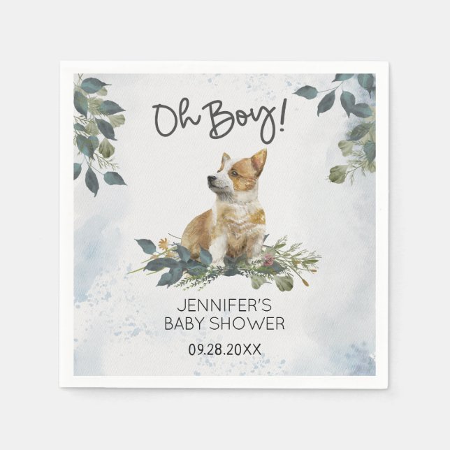 Oh Boy ! Baby Shower Corgi Puppy Napkin (Front)