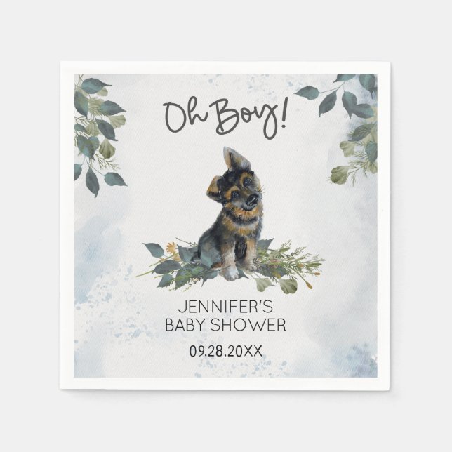 Oh Boy ! Baby Shower Cute Puppy Napkin (Front)