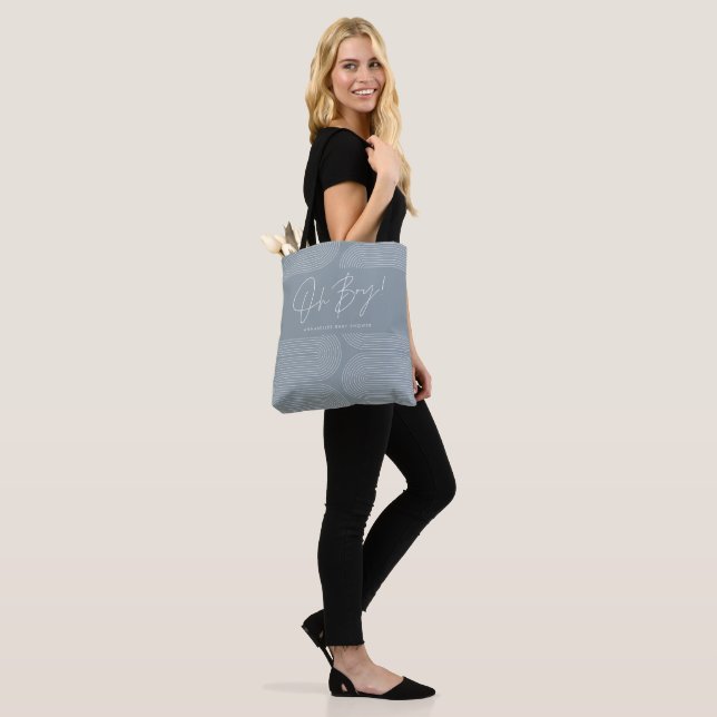 Oh boy Baby shower geometric modern blue elegant  Tote Bag (On Model)