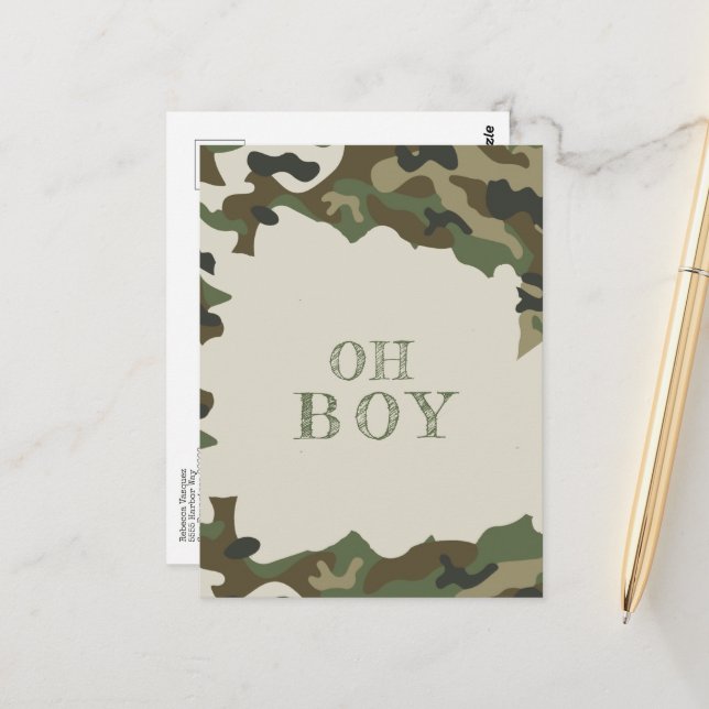 Oh Boy  Baby Shower Green  Camo  Invitation Postcard (Front/Back In Situ)