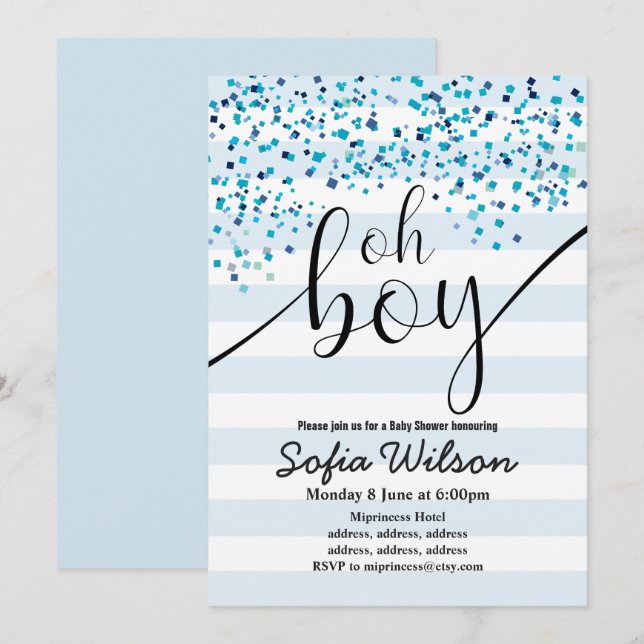 oh boy baby shower, invitation (Front/Back)