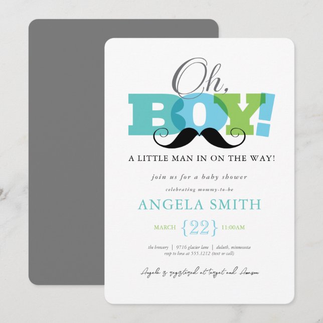 Oh Boy Baby Shower Invitation (Front/Back)