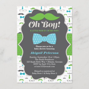 Oh Boy Baby Shower Invitation, Blue, Green Invitation
