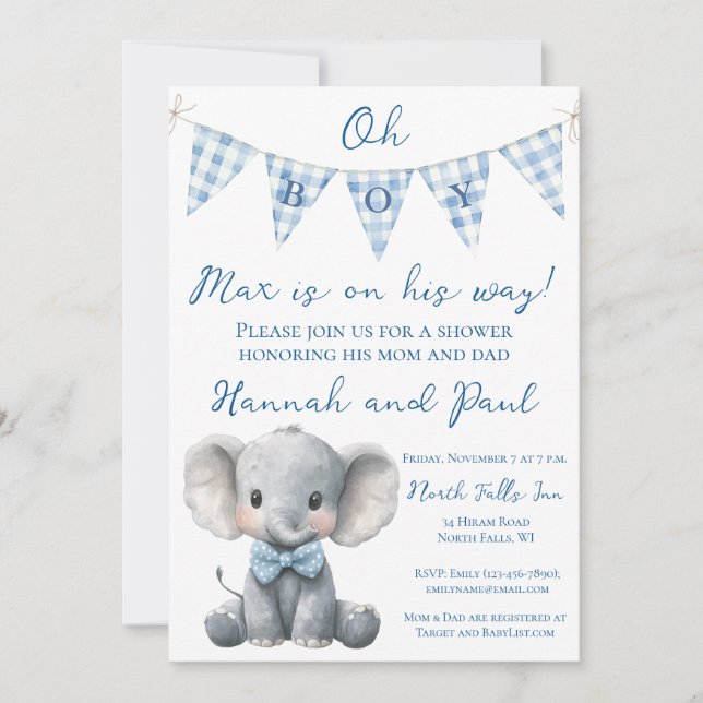 Oh Boy Baby Shower Invitation with Book Request (Front)
