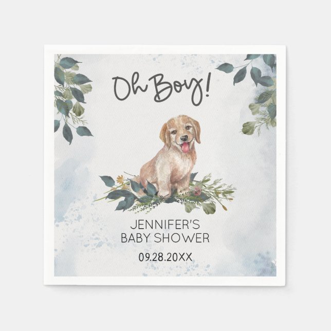 Oh Boy ! Baby Shower Labrador Puppy Napkin (Front)
